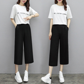 雪纺阔腿裤 宽松韩版 女夏季 2025新款 高腰垂感七分裤 黑色薄款 九分裤