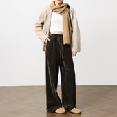 女加厚高腰垂感宽松休闲直筒裤 秋冬新品 美拉德棕丝绒雪尼尔阔腿裤
