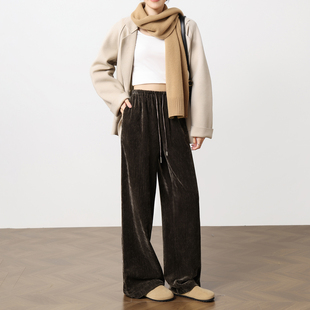 秋冬新品美拉德棕丝绒雪尼尔阔腿裤女加厚高腰垂感宽松休闲直筒裤
