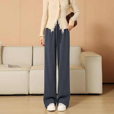 灰色雪尼尔窄版阔腿裤女