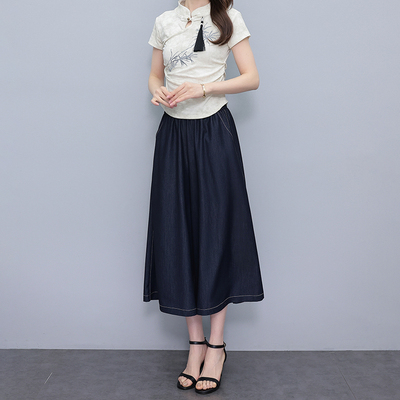 丹宁蓝天丝软牛仔裙裤女夏薄款