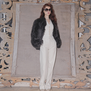 托斯卡纳喜真羊皮皮草真皮皮毛一体短款宽松大衣超厚超软休闲外套