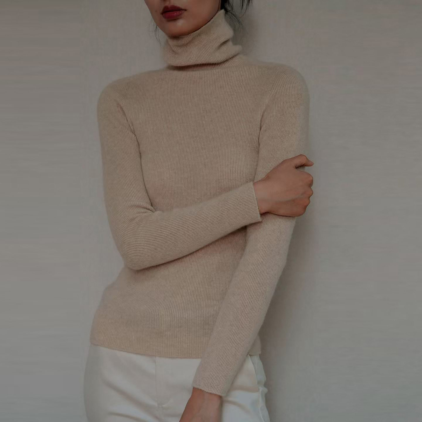 LISAYU2025秋冬新款堆领高领羊毛衫女修身高领羊绒针织毛衣打底衫