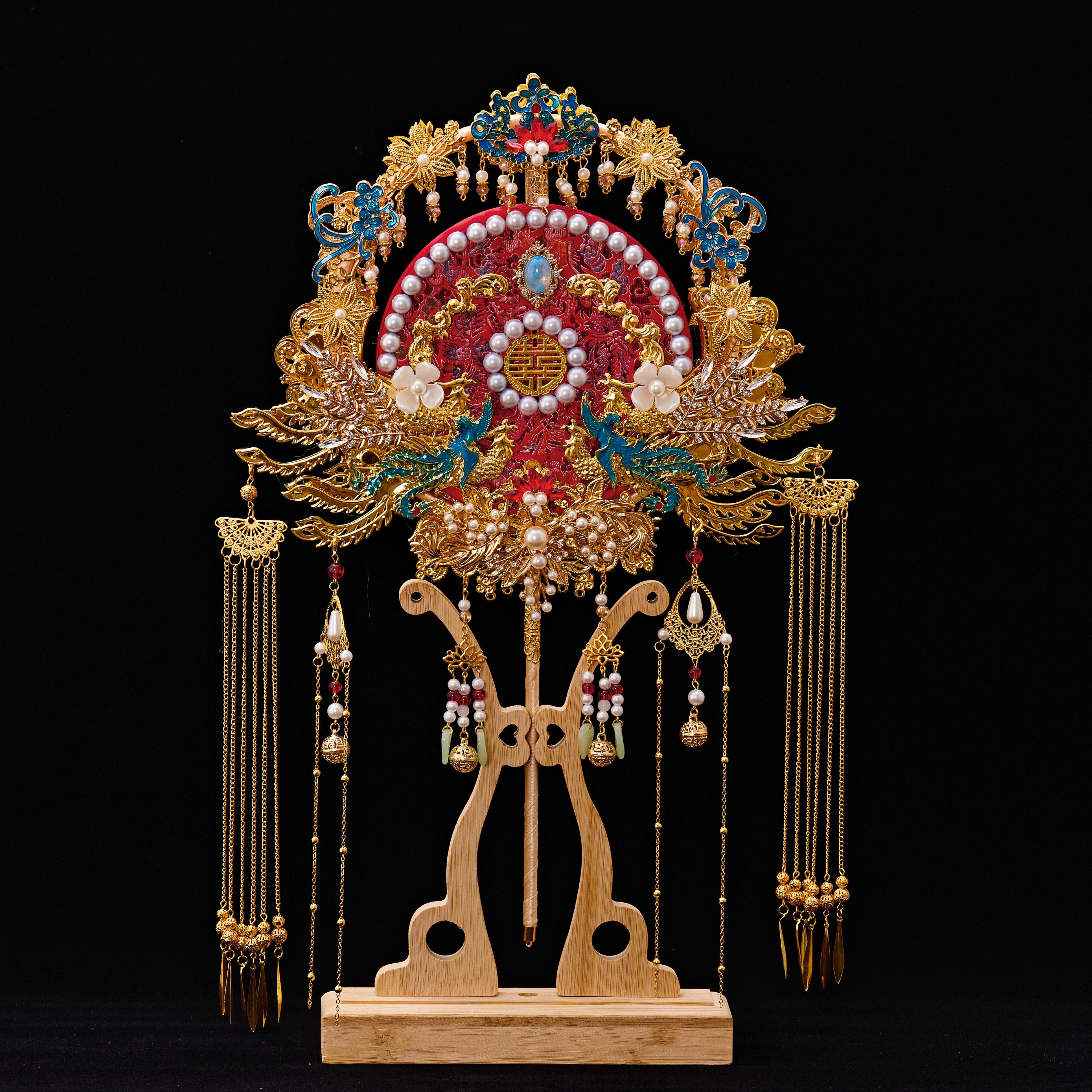 新娘结婚团扇成品婚扇双色双面古风秀禾喜扇diy材料包 新中式扇子