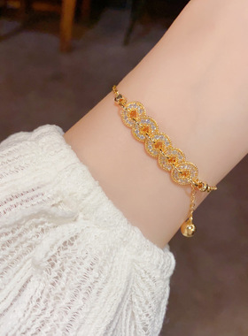 欧美复古微镶锆石碎冰冰五帝钱手链轻奢高端小众级设计感精致百搭