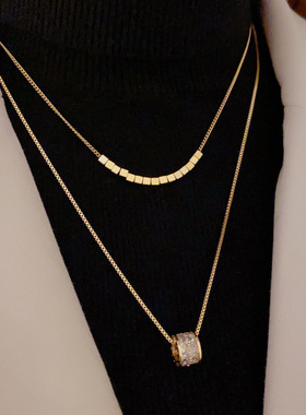欧美复古双层叠戴镶钻锆石蛮腰轻奢高端小众级设计感个性锁骨颈链