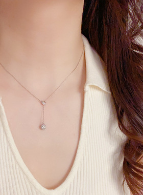 欧美复古镶钻球锆石抽拉式流苏项链轻奢高端小众级设计感锁骨颈链