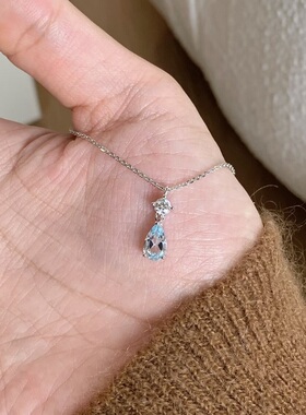 月神之泪清冷感透海宝蓝帕托石项链轻奢高端小众级感百搭锁骨颈链