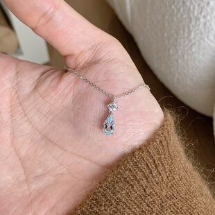 月神之泪清冷感透海宝蓝帕托石项链轻奢高端小众级感百搭锁骨颈链