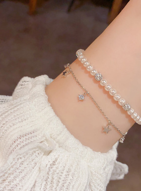 欧美镶钻锆石五角星星珍珠手链轻奢高端小众级设计感精致时尚百搭