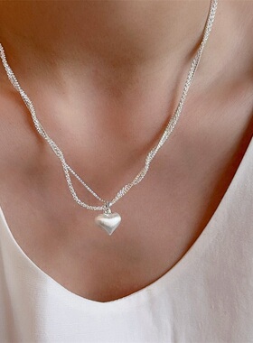 欧美复古拉丝爱心项链双层轻奢高端小众级设计感时尚毛衣锁骨颈链