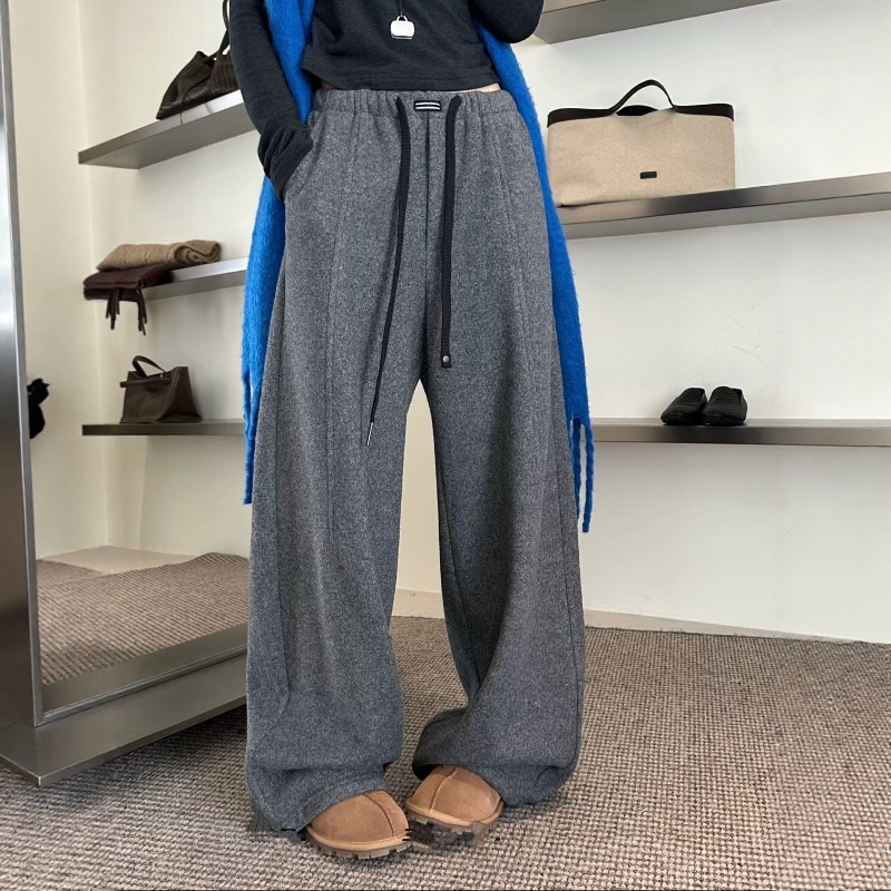 欧洲站2025新款加绒羊绒阔腿裤女