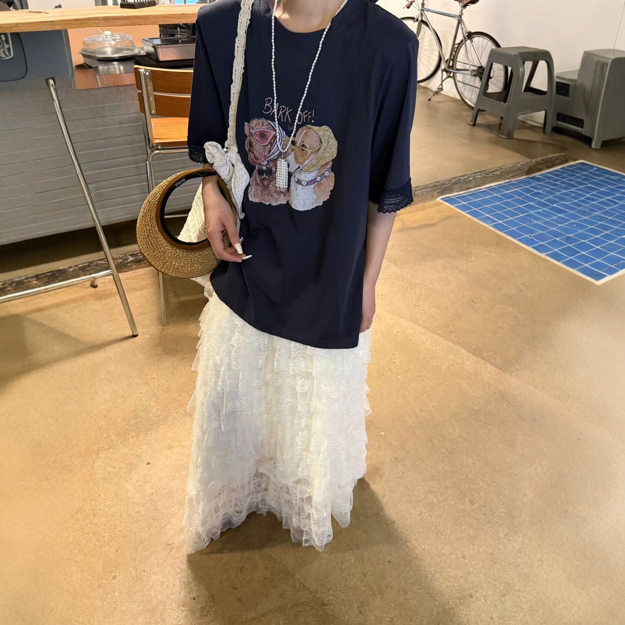 宽松圆领中袖T恤女2026夏季新款欧洲站甜系小狗水浆印花上衣潮