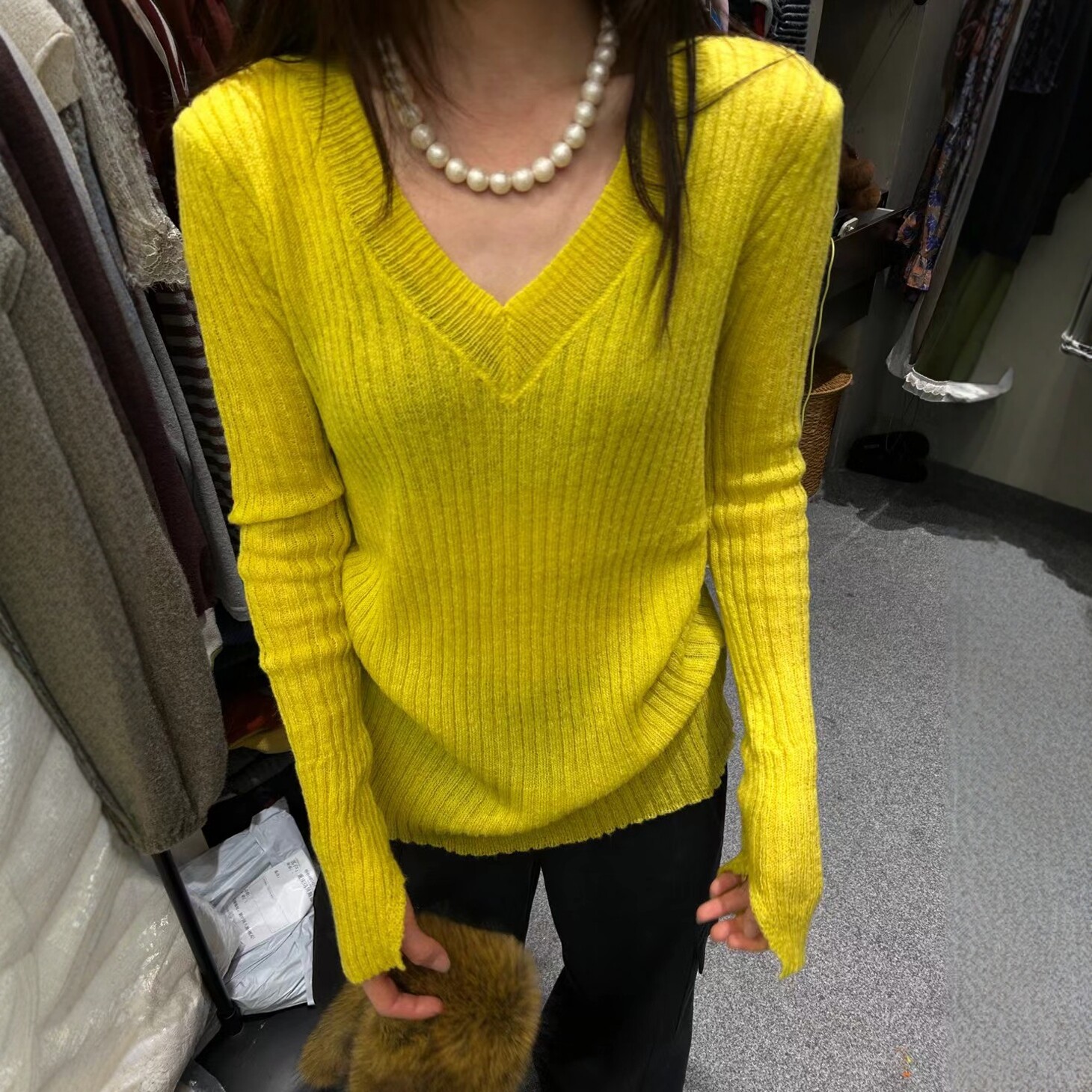 v领糖果色长袖针织打底衫2025新款女秋季欧洲站修身显瘦毛衣女潮