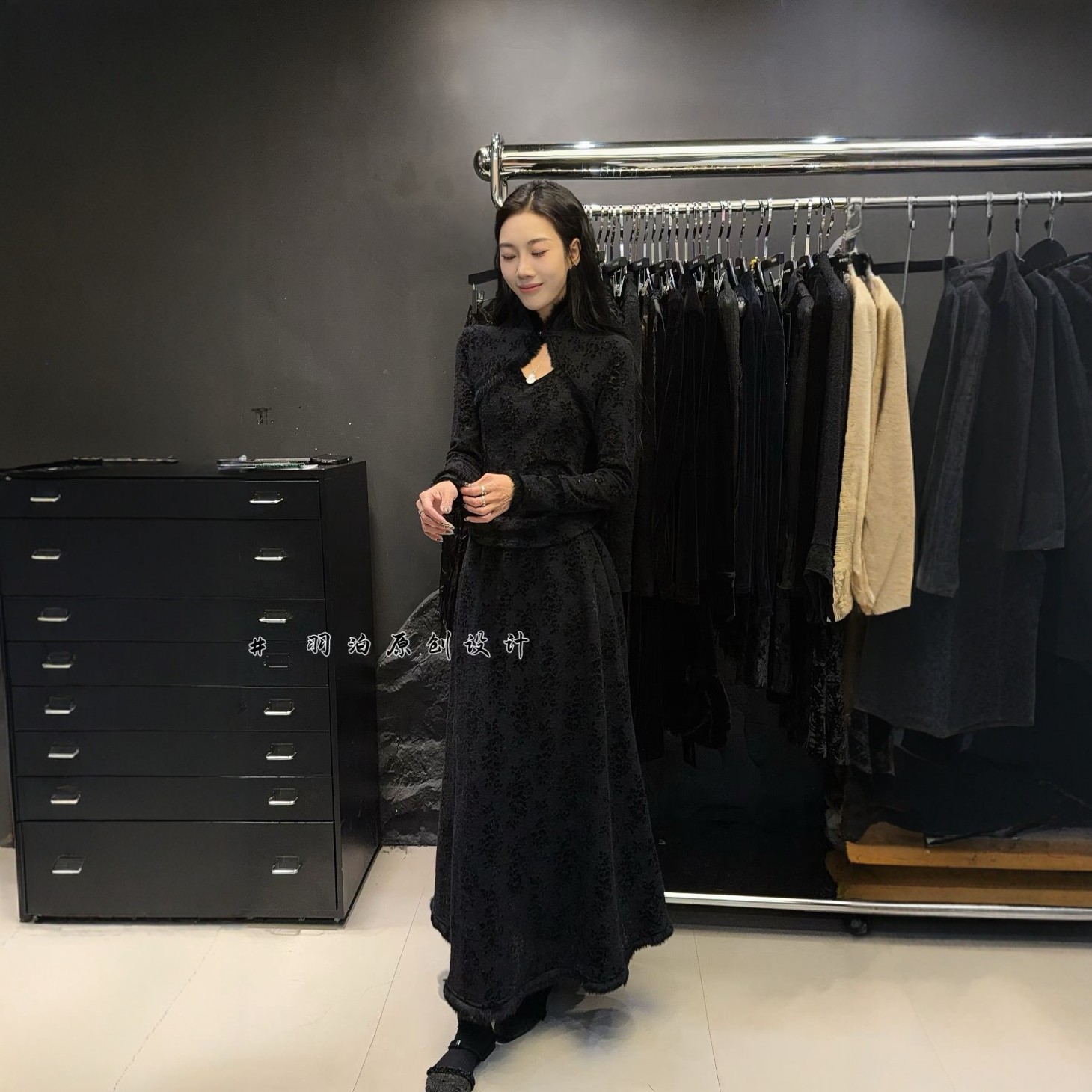 立领盘扣拼接兔毛新中式国风衬衫女2025新款秋冬欧洲站收腰衬衣潮