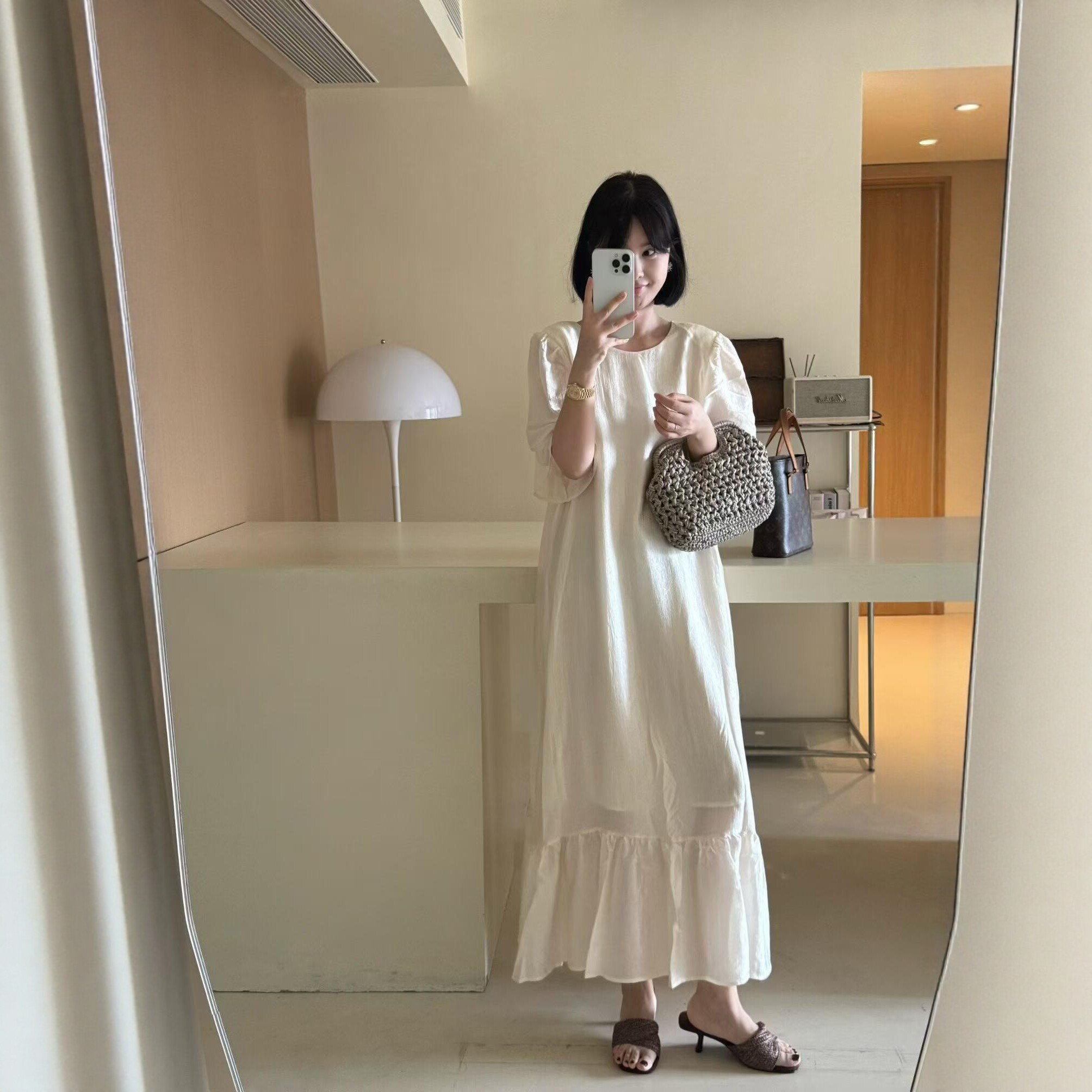 净版纯色慵懒气质长款连衣裙女潮