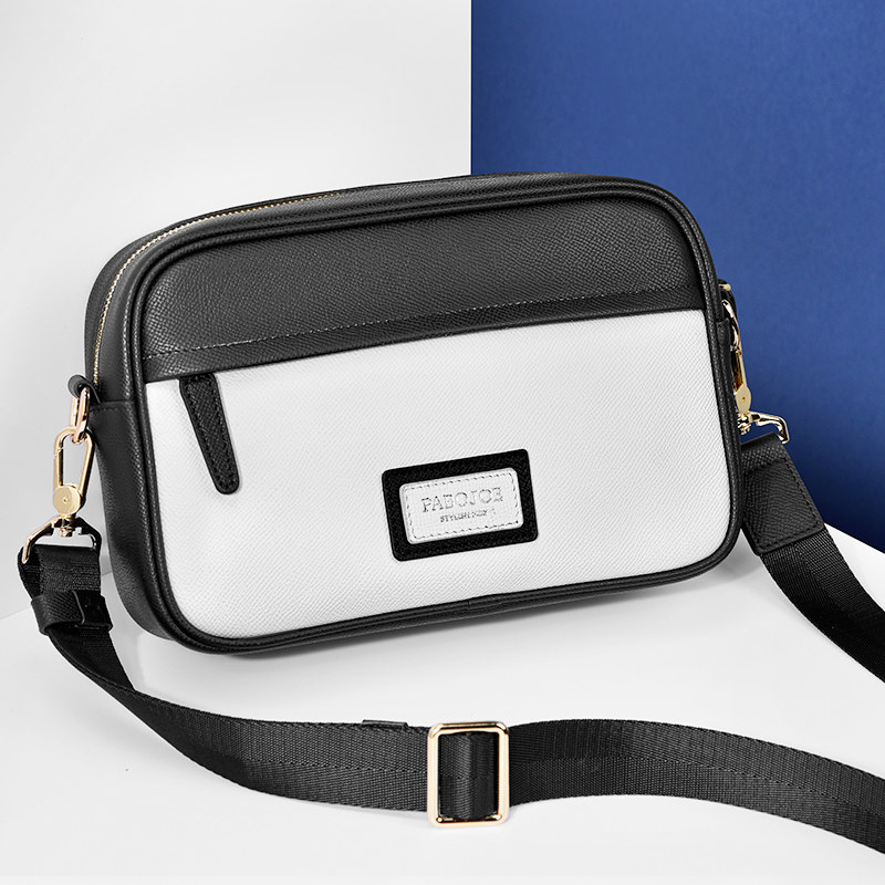 派保爵男女包头层牛皮拉链单肩包斜挎包潮流拼色情侣真皮小众背包