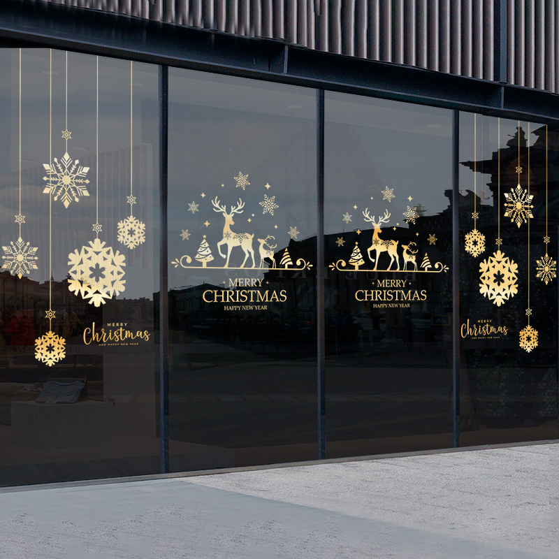 圣诞节鎏金玻璃门贴纸装饰