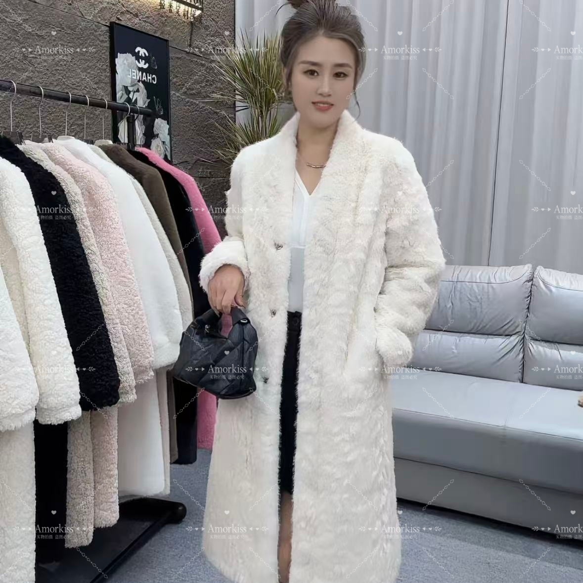 皮毛一体外套女中长款水貂绒环保