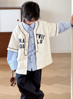 2026春夏童装儿童美式字母印花半袖棒球服男童街头休闲外套上衣潮