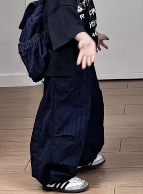 夏季男童薄款防蚊速干格子长裤