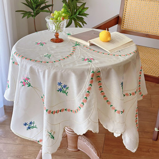法式复古米色蕾丝刺绣桌布小清新田园风茶几餐桌布小圆桌布盖巾