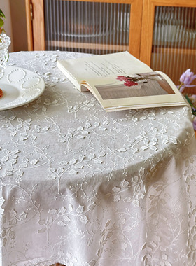 法式铃兰绣花桌布ins风少女蕾丝花边茶几圆桌台布多用途防尘盖布