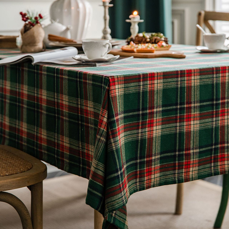 圣诞复古格子餐桌布美式家用盖布
