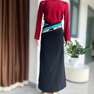 一片式半裙裹裙新款藏式 假袍子女士藏装半身裙民族风藏族舞蹈裙