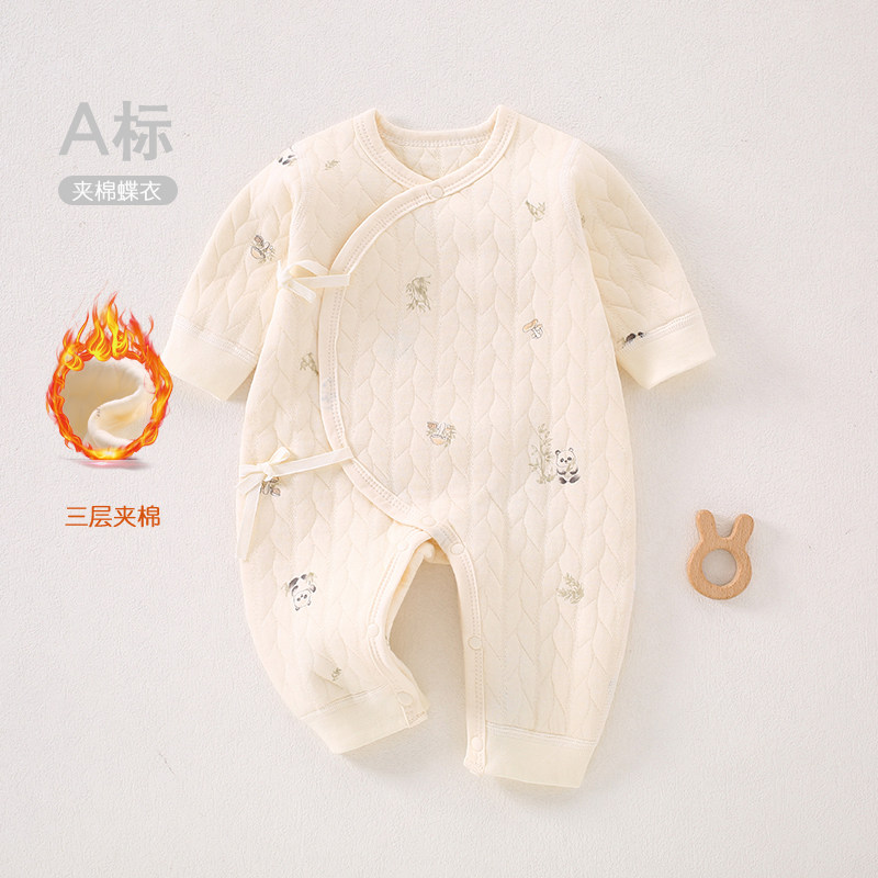 新生婴儿夹棉连体衣春秋冬加棉三连身衣/爬服/哈衣