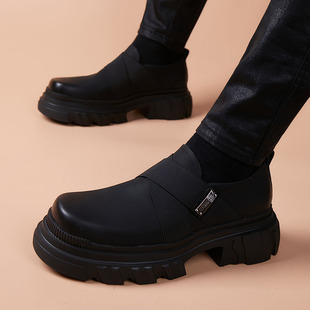 休闲男皮鞋厚底英伦风百搭潮流韩版圆头男士轻奢商务正装一脚蹬鞋