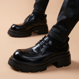 休闲皮鞋男2025冬季新款厚底增高商务正装英伦风潮流百搭大头男鞋