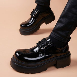 时尚休闲德比鞋男春季高级感圆头皮鞋黑色厚底男鞋英伦大头鞋皮鞋