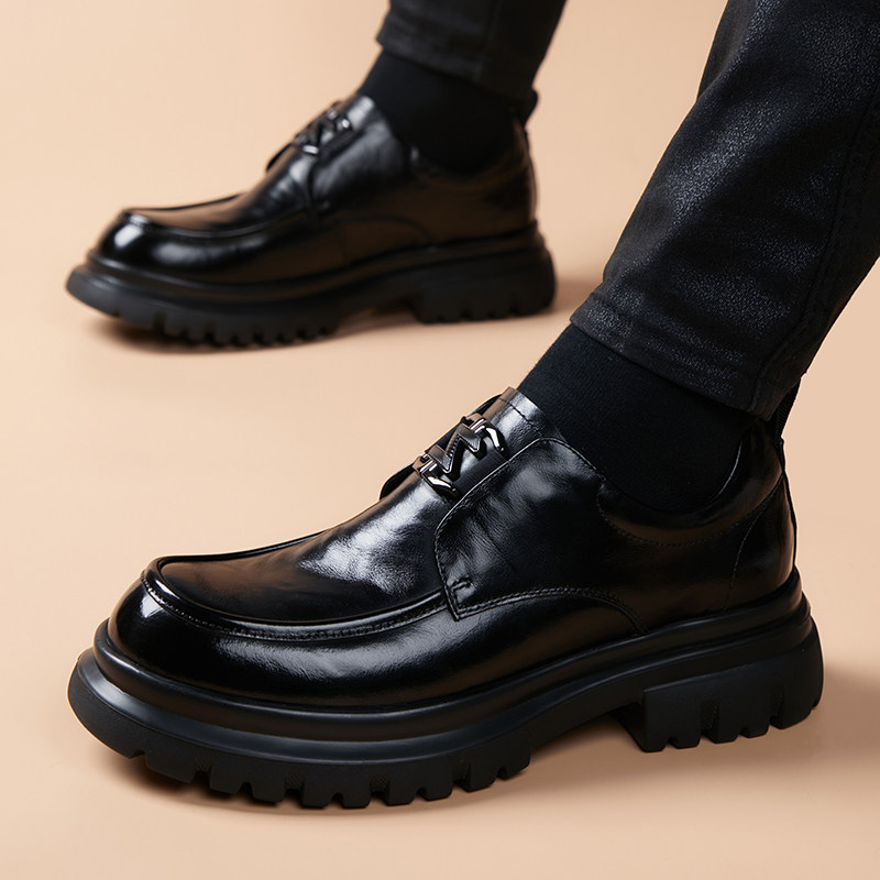 休闲皮鞋年轻人男款皮鞋厚底增高时尚百搭男士英伦风商务正装皮鞋