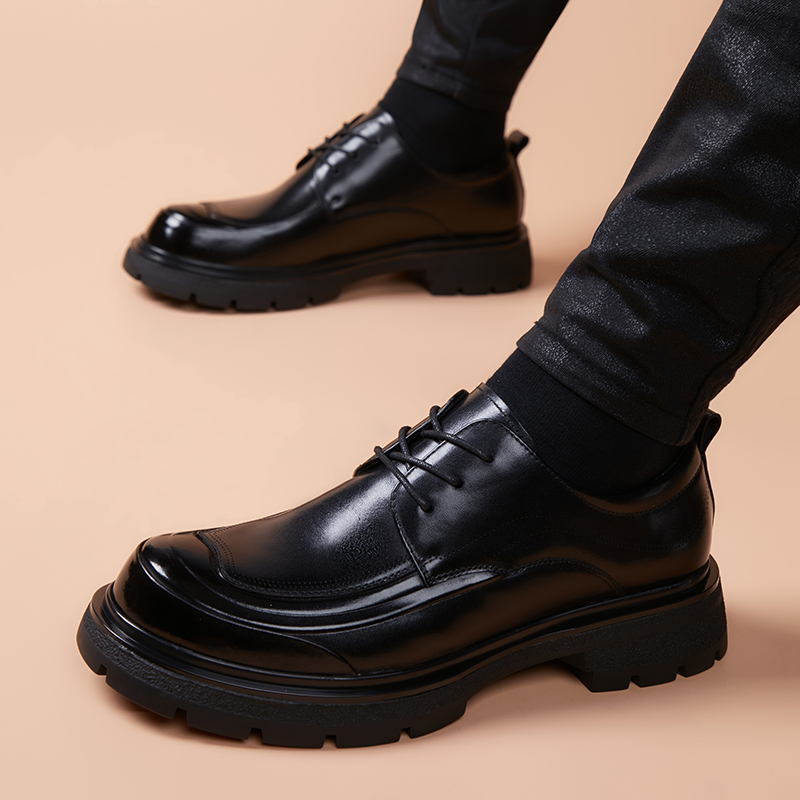男士头层牛皮商务正装皮鞋通勤增高潮大头厚底百搭男鞋休闲单鞋男