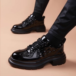 英伦风青年新款厚底增高休闲皮鞋男系带潮流百搭商务正装男士皮鞋