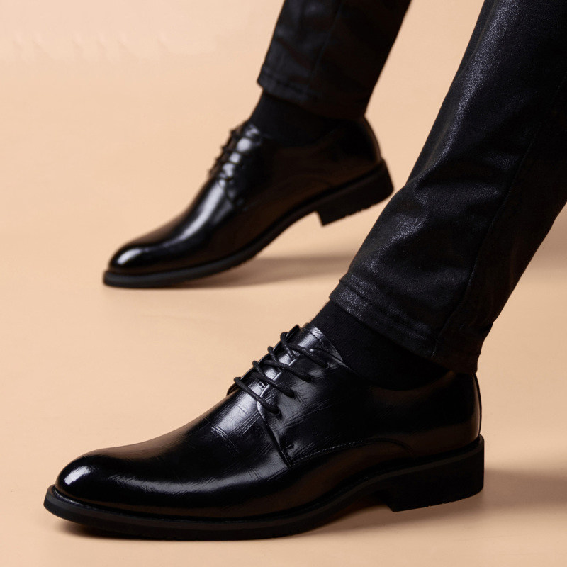休闲皮鞋男款春季透气真皮商务正装新郎结婚男鞋英伦内增高温州鞋