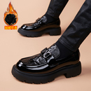 一脚蹬套脚男鞋 休闲男皮鞋 加绒商务正装 新款 真皮厚底增高2025冬季