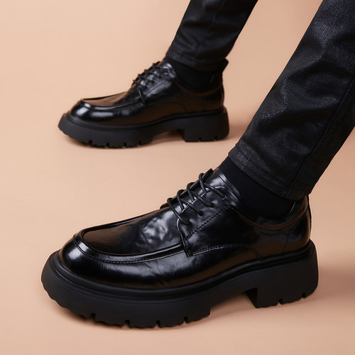 休闲厚底皮鞋男款大头增高德比鞋
