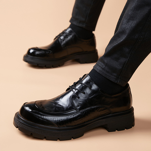 休闲皮鞋男真皮商务正装英伦风厚底大头韩版透气高端头层牛皮男鞋