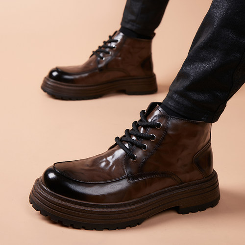 工装靴男高帮2025秋冬季新款马丁靴休闲英伦风中帮厚底机车短皮靴