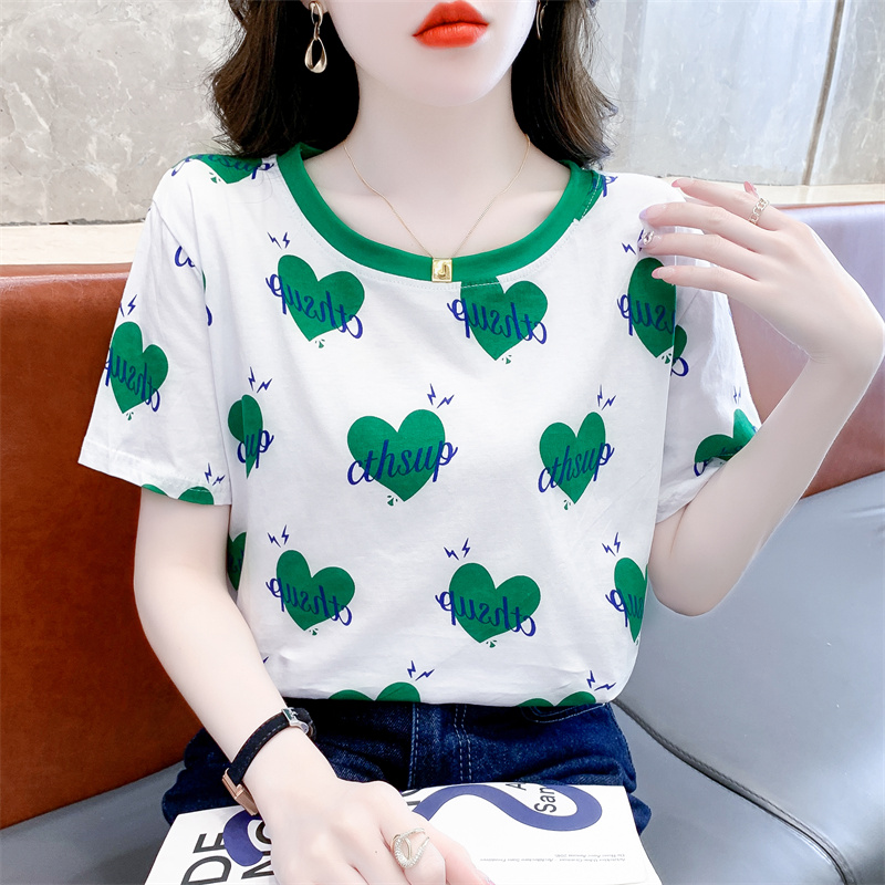爱心印花纯棉短袖t恤女