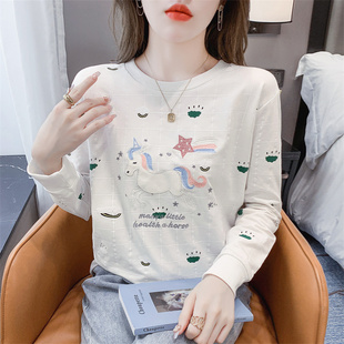 重工刺绣纯棉长袖卫衣女t恤2023春季新款韩版宽松内搭百搭上衣女