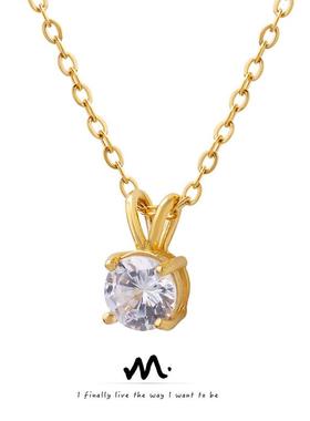 Marka韩系ins锁骨链冷淡风单钻爪钻镶嵌锆石链钛钢18K金项链首饰