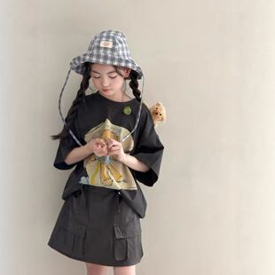 T恤266206 卡通小熊印花立体公仔短袖 女童春夏新款 2026中大童韩版