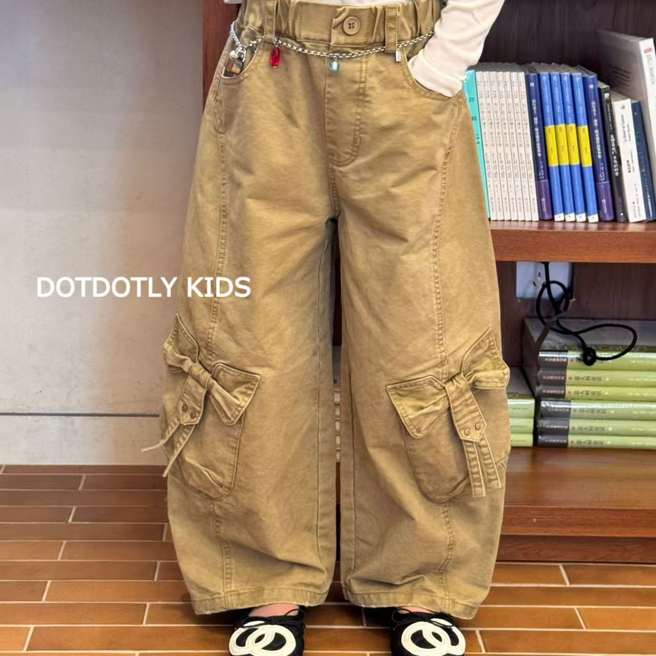 DOTDOTLY女中大童蝴蝶结工装裤