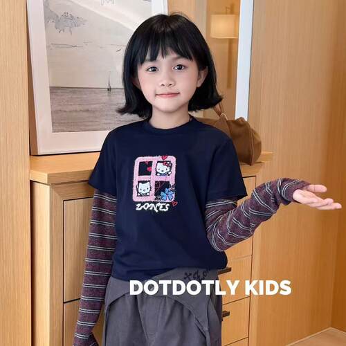 DOTDOTLY早秋女童KT猫T恤套装