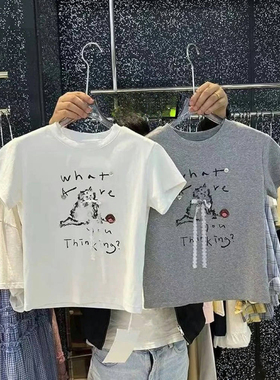 熙爱2025中大女童甜酷女孩立体蝴蝶结手钉扣装饰圆领印花T恤25722