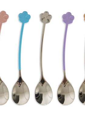 304不锈钢五叶草蓝色粉色咖啡搅拌勺可爱女生甜品小勺子水果叉子