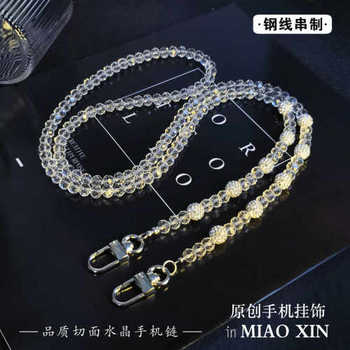 原创斜跨肩背切面水晶手机长链